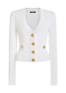 Balmain - Buttoned Ribbed-Knit Cropped Cardigan - White - FR 42 - Moda Operandi