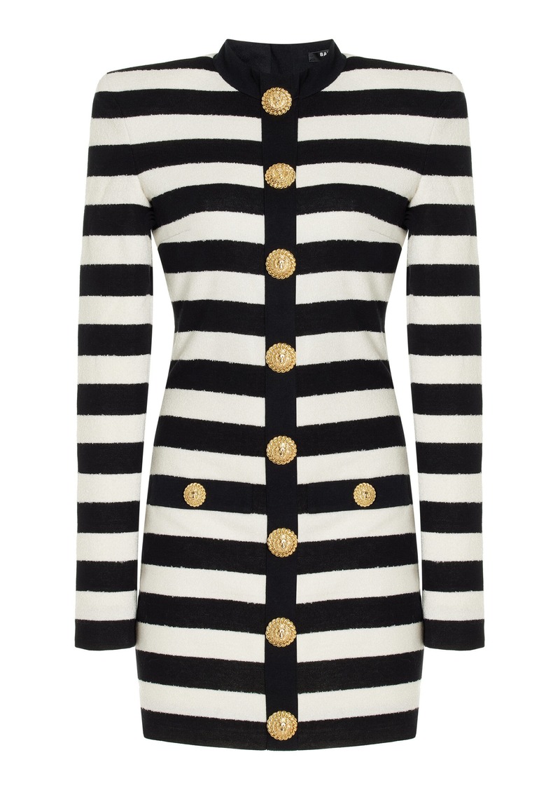 Balmain - Buttoned Striped Cotton-Jersey Mini Dress - Black/white - FR 34 - Moda Operandi