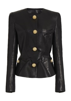 Balmain - Collarless Leather Jacket - Black - FR 36 - Moda Operandi