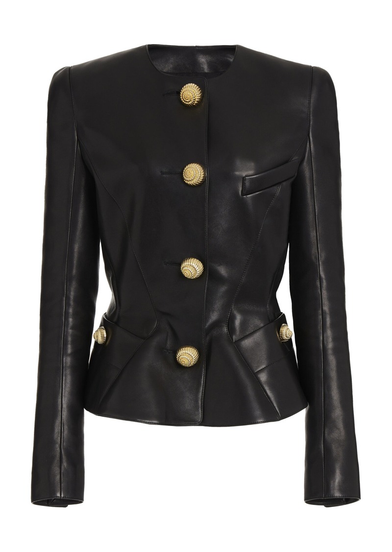 Balmain - Collarless Leather Jacket - Black - FR 34 - Moda Operandi