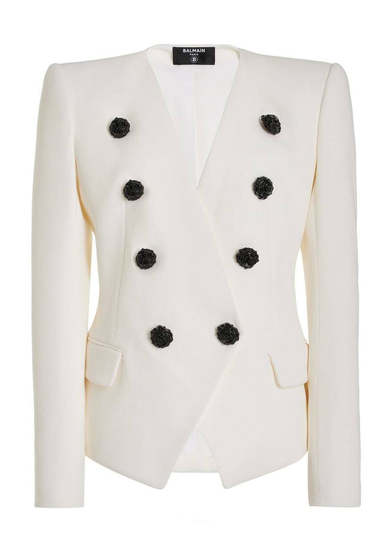 Balmain - Collarless Wool Crepe Blazer - White - FR 36 - Moda Operandi