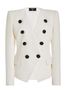 Balmain - Collarless Wool Crepe Blazer - White - FR 40 - Moda Operandi