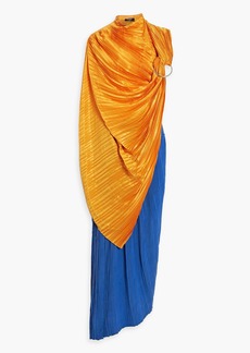 Balmain - Convertible pleated silk-satin and cupro maxi dress - Orange - FR 36