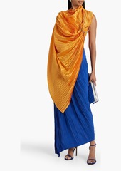 Balmain - Convertible pleated silk-satin and cupro maxi dress - Orange - FR 36