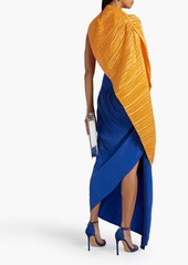 Balmain - Convertible pleated silk-satin and cupro maxi dress - Orange - FR 36