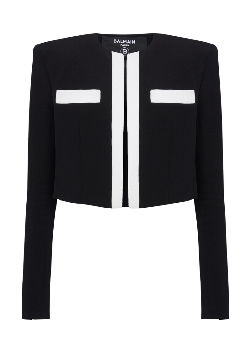 Balmain - Cropped Crepe Jacket - Black/white - FR 42 - Moda Operandi