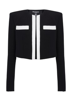 Balmain - Cropped Crepe Jacket - Black/white - FR 36 - Moda Operandi