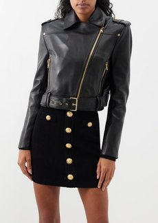 Balmain - Cropped Leather Biker Jacket - Womens - Black