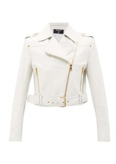 Balmain - Cropped Leather Biker Jacket - Womens - White