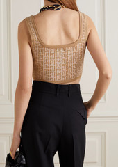 Balmain - Cropped metallic jacquard-knit wool-blend top - Brown - FR 40