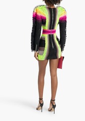 Balmain - Crystal-embellished striped plissé-tulle mini dress - Green - FR 34