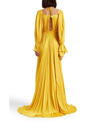 Balmain - Cutout embellished pleated satin maxi dress - Yellow - FR 34