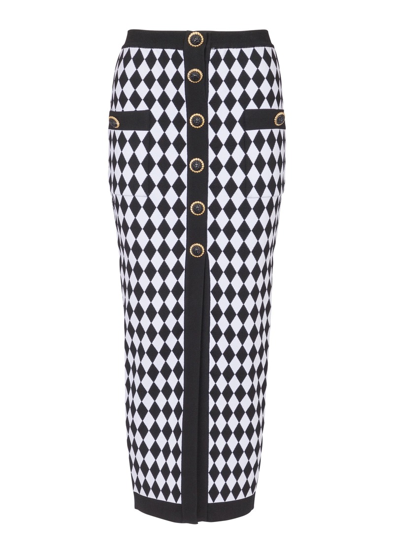 Balmain - Diamond-Jacquard Knit Midi Skirt - Black/white - FR 40 - Moda Operandi