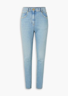 Balmain - Distressed high-rise slim-leg jeans - Blue - 34