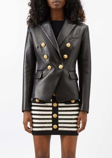 Balmain - Double-breasted Leather Jacket - Womens - Black