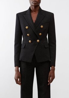 Balmain - Double-breasted Pinstriped Wool-blend Jacket - Womens - 01bk