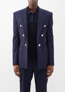 Balmain - Double-breasted Wool-twill Suit Jacket - Mens - Marine