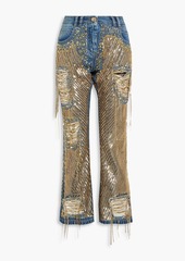 Balmain - Embellished distressed high-rise bootcut jeans - Blue - FR 36