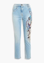 Balmain - Embellished distressed high-rise slim-leg jeans - Blue - FR 38