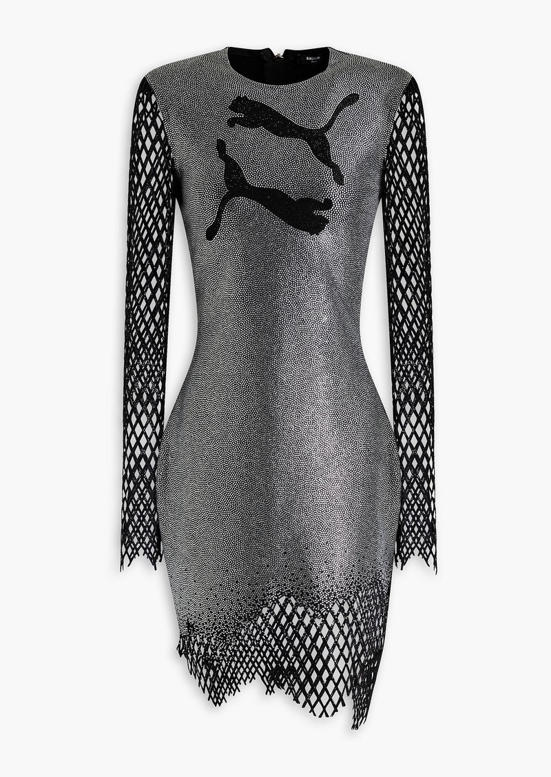 Balmain - Embellished jersey and mesh mini dress - Metallic - FR 38