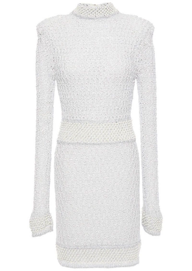 Balmain - Embellished metallic knitted mini dress - Gray - FR 34
