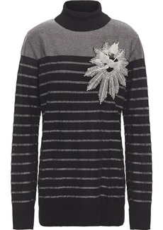 Balmain - Embellished metallic striped stretch-knit turtleneck top - Black - FR 34
