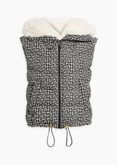 Balmain - Faux fur-trimmed quilted logo-print shell hooded vest - Black - FR 36