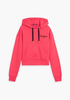 Balmain - Flocked French cotton-blend terry hoodie - Orange - XS
