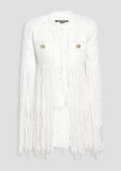 Balmain - Fringed button-embellished chiffon-paneled tweed jacket - White - FR 36