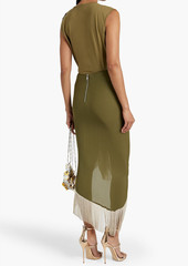 Balmain - Fringed knotted crepe midi skirt - Green - FR 34