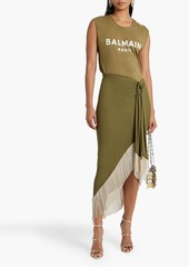 Balmain - Fringed knotted crepe midi skirt - Green - FR 34