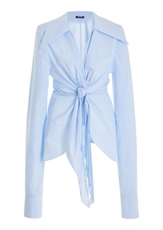 Balmain - Gingham-Cotton Tie-Front Shirt - Blue - FR 42 - Moda Operandi