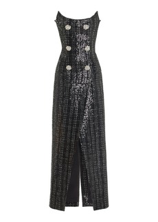 Balmain - Glittered Tweed Bustier Maxi Dress - Black - FR 34 - Moda Operandi