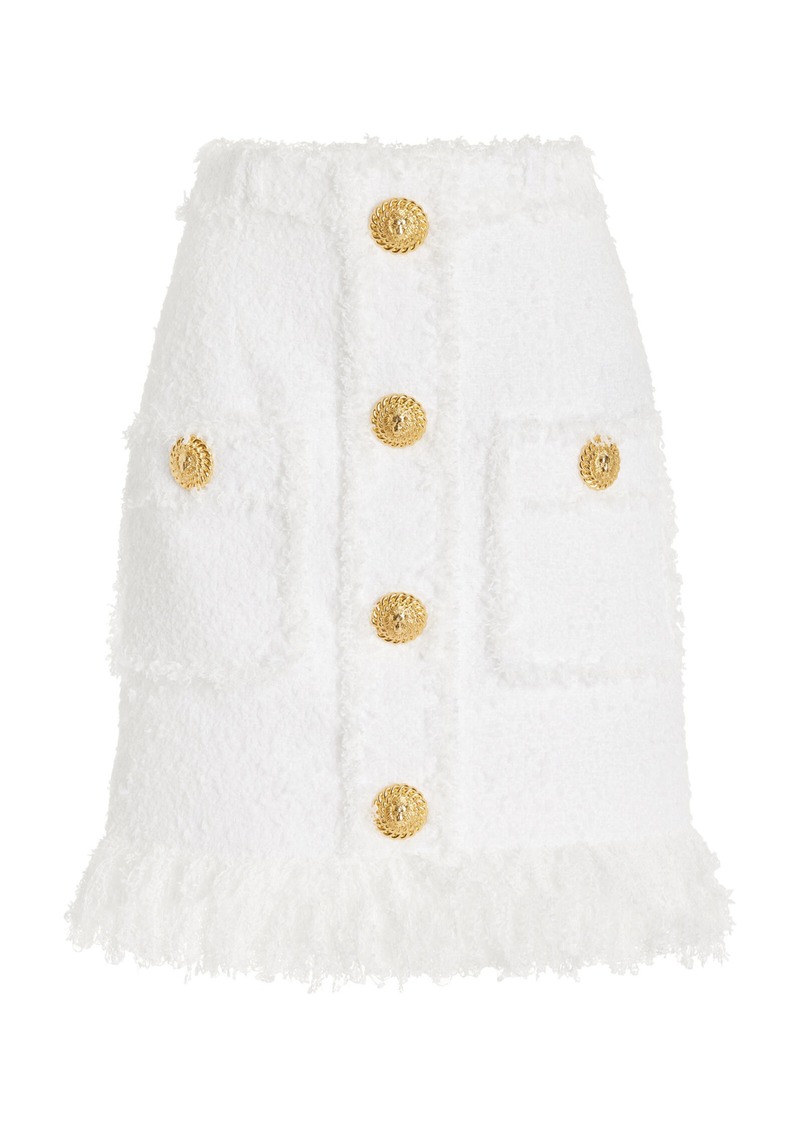 Balmain - High-Rise Fringed Tweed Mini Skirt - White - FR 36 - Moda Operandi