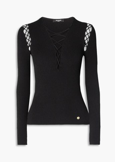 Balmain - Lace-up ribbed-knit top - Black - FR 36