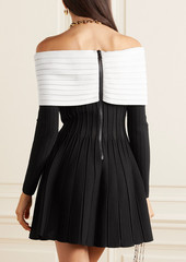 Balmain - Off-the-shoulder two-tone ribbed knit mini dress - Black - FR 42