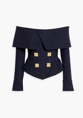 Balmain - Off-the-shoulder wool and cashmere-blend felt top - Blue - FR 34