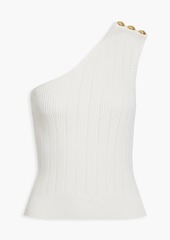 Balmain - One-shoulder button-embellished pointelle-knit top - White - FR 42