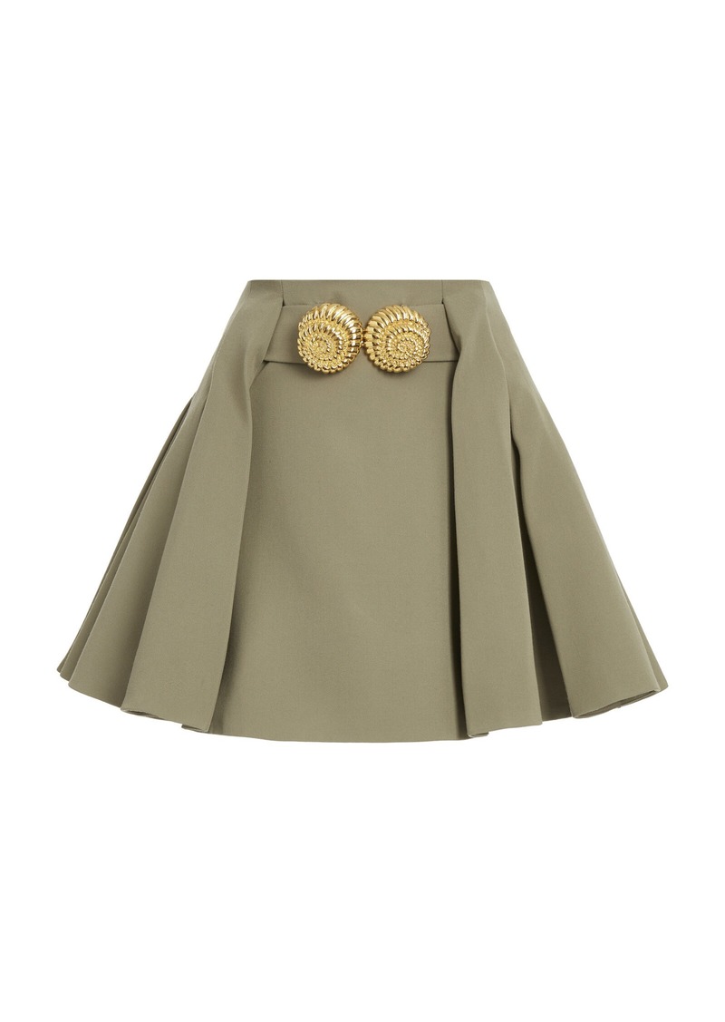 Balmain - Pleated Grain Du Poudre Wool Mini Skirt - Green - FR 34 - Moda Operandi