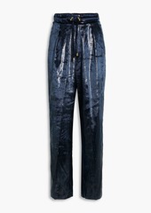 Balmain - Pleated metallic velvet straight-leg pants - Blue - FR 36