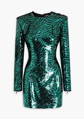 Balmain - Printed sequined chiffon mini dress - Green - FR 34