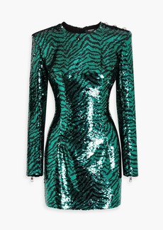 Balmain - Printed sequined chiffon mini dress - Green - FR 36