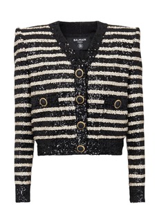 Balmain - Sequined Knit Jacket - Black/white - FR 40 - Moda Operandi