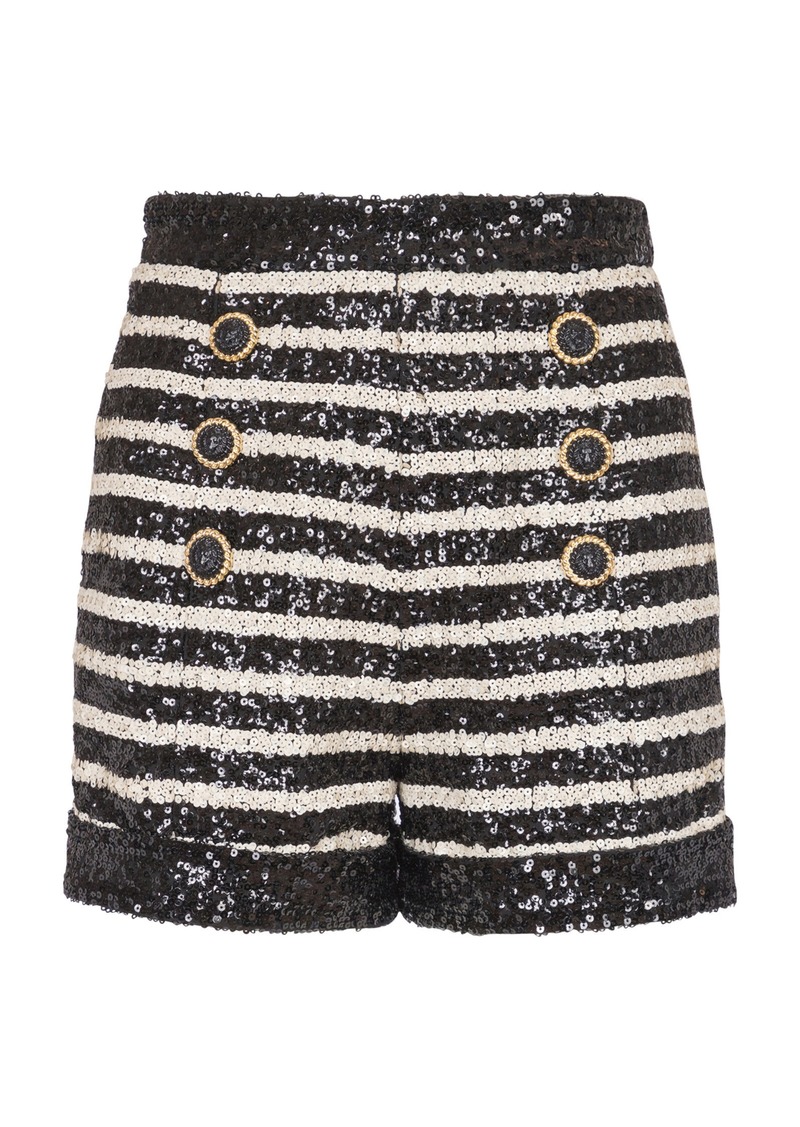 Balmain - Sequined Knit Shorts - Black/white - FR 40 - Moda Operandi