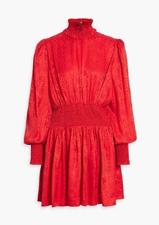 Balmain - Shirred silk-satin jacquard mini dress - Red - FR 36