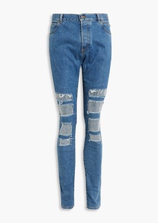 Balmain - Skinny-fit distressed embellished denim jeans - Blue - 30