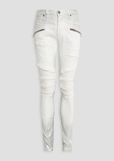 Balmain - Skinny-fit distressed quilted denim jeans - White - 30