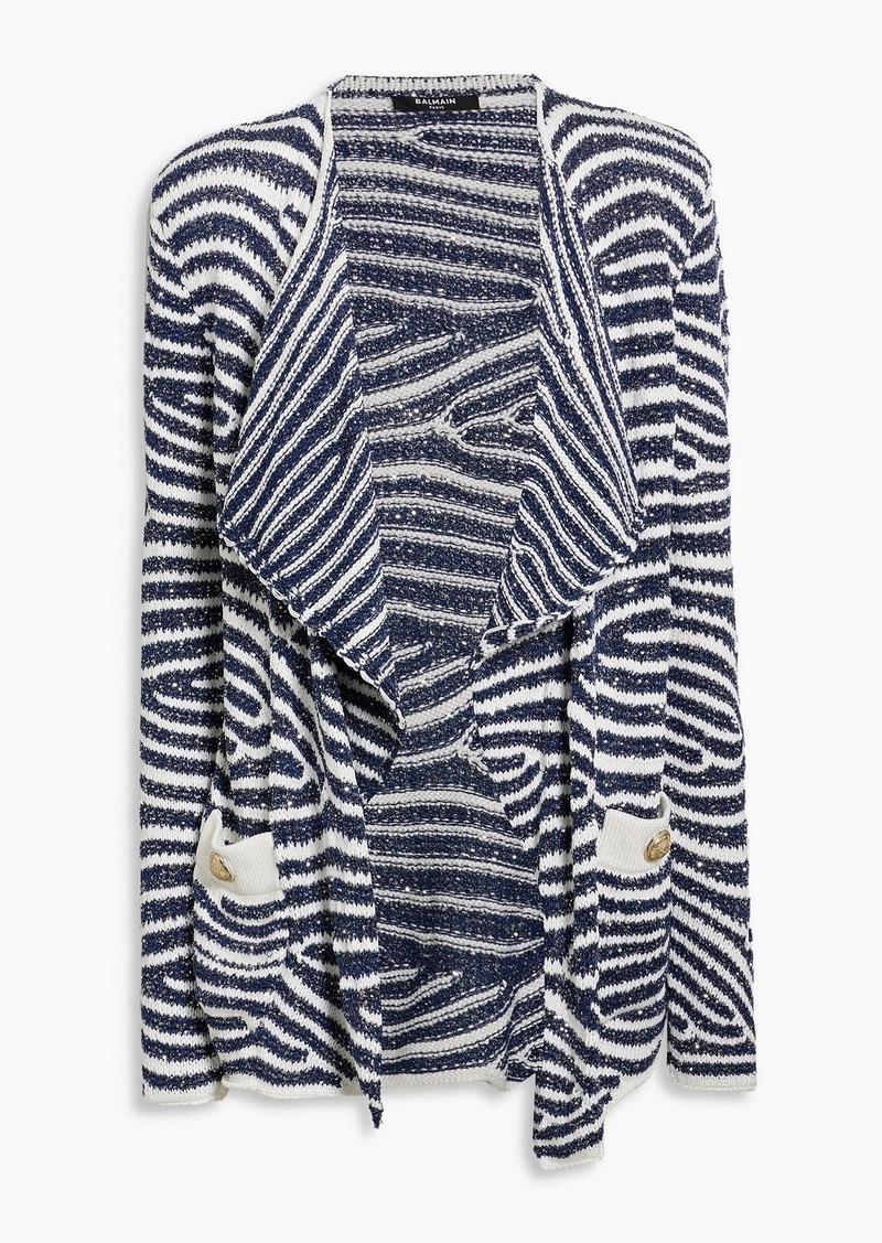 Balmain - Striped sequin-embellished knitted cardigan - Blue - FR 36