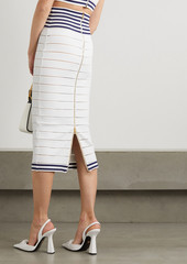 Balmain - Striped stretch pointelle-knit pencil skirt - White - IT 36