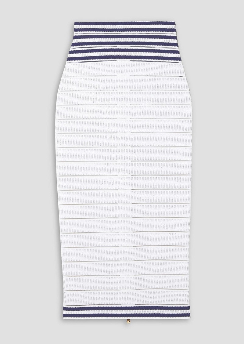 Balmain - Striped stretch pointelle-knit pencil skirt - White - IT 36